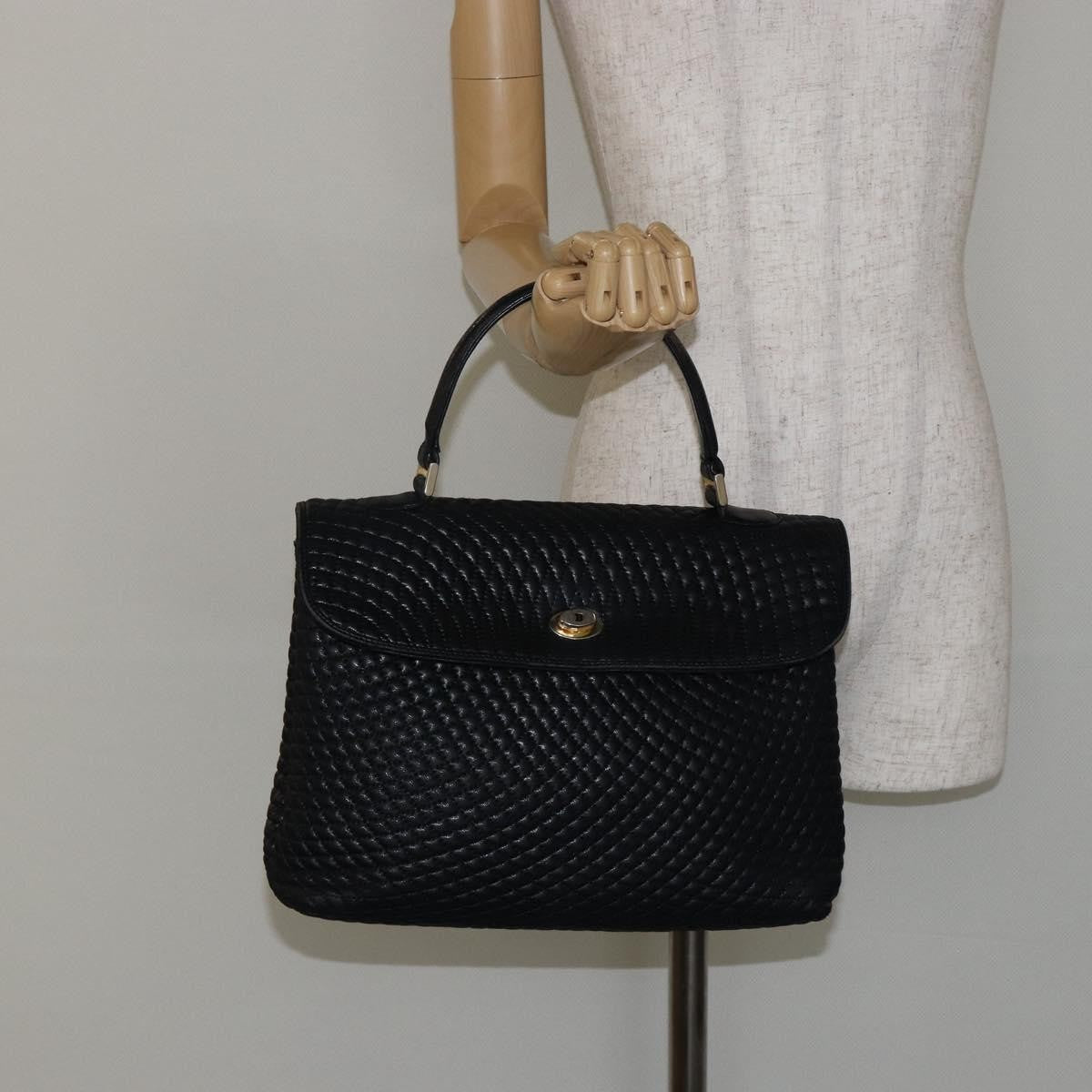 Bally Vintage Quilted Leather Black Leather Handbag (Pre-Owned)