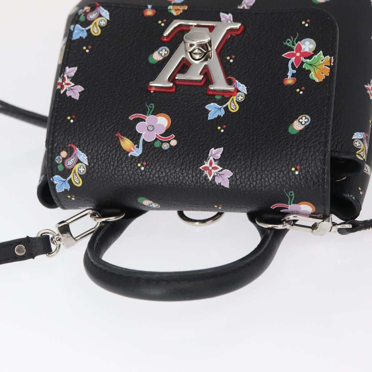 Louis Vuitton Lockme Floral Printed Leather Black Leather Backpack Bag (Pre-Owned)