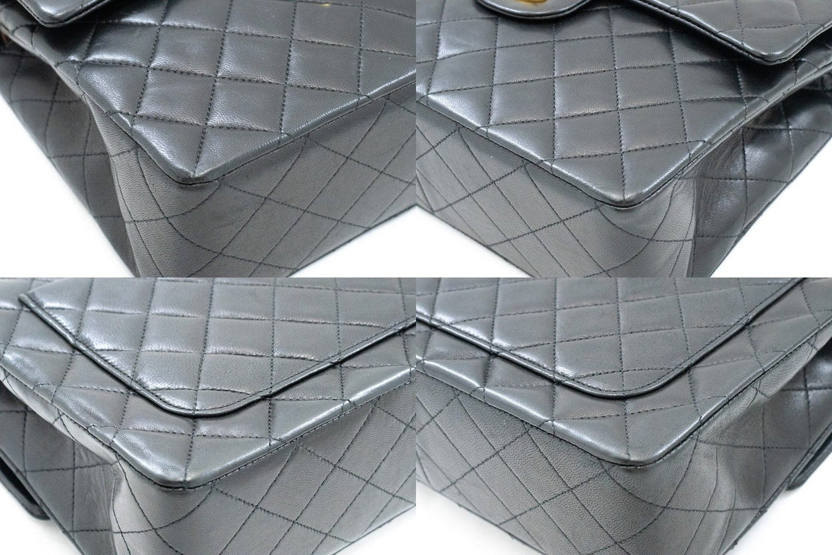 Chanel Vintage Square Classic Double Flap Quilted Leather Black Leather Handbag (Pre-Owned)