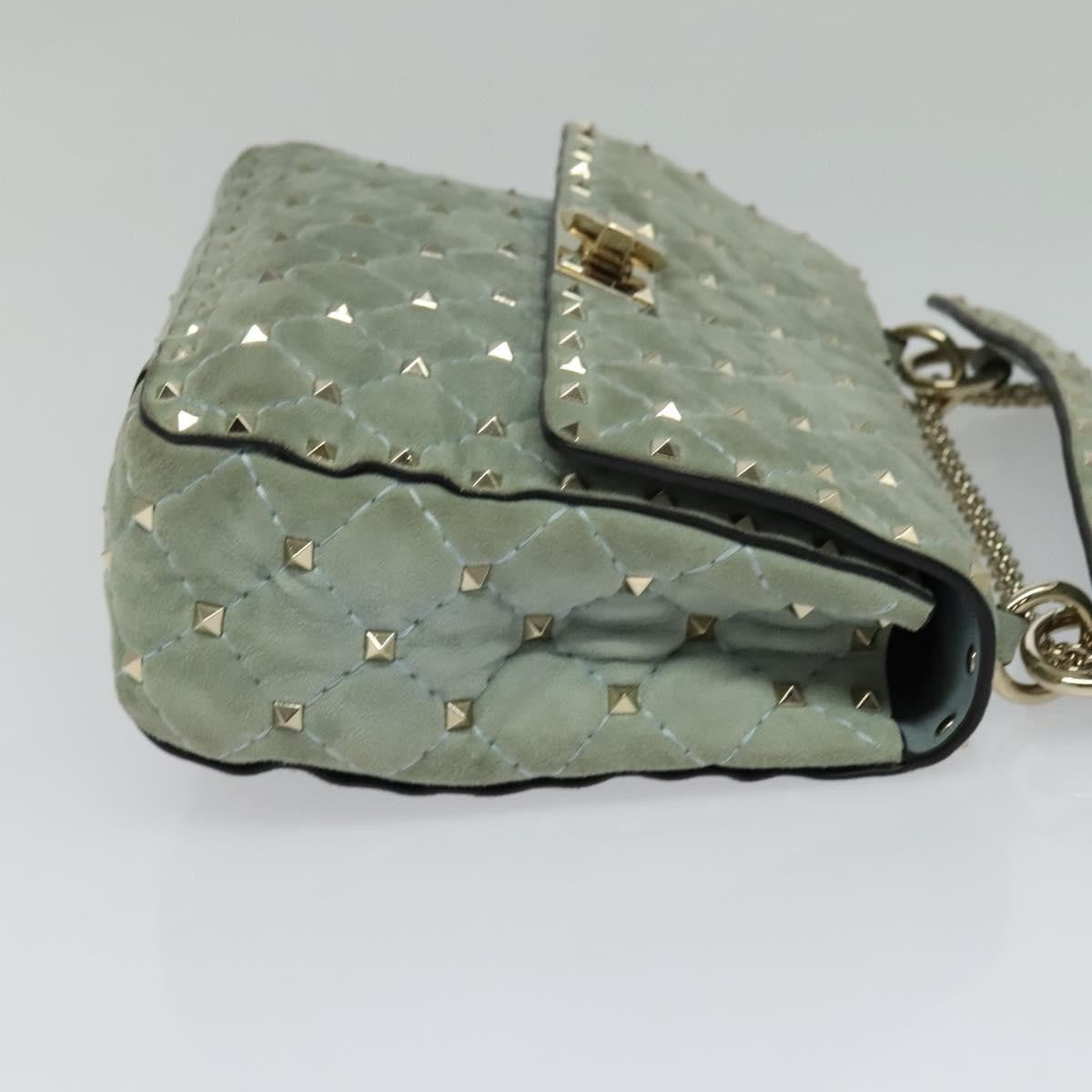 Valentino Garavani Rockstud Spike Flap Quilted Suede Blue Suede Handbag (Pre-Owned)