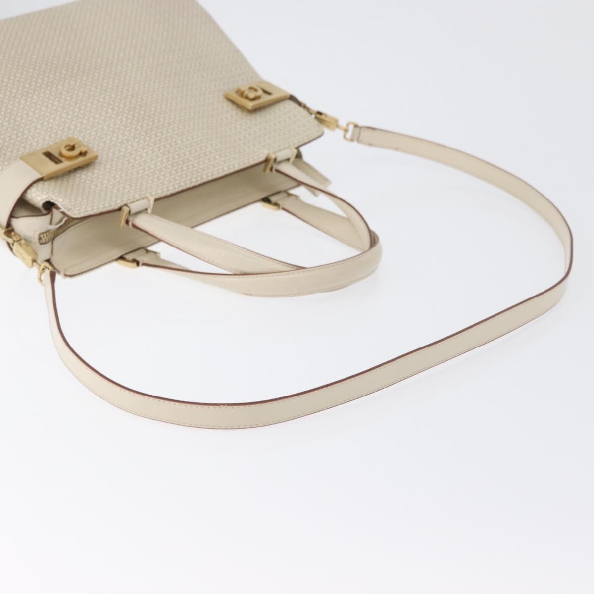 Salvatore Ferragamo Double Gancini Side Buckle Tote Leather Beige Leather Handbag (Pre-Owned)