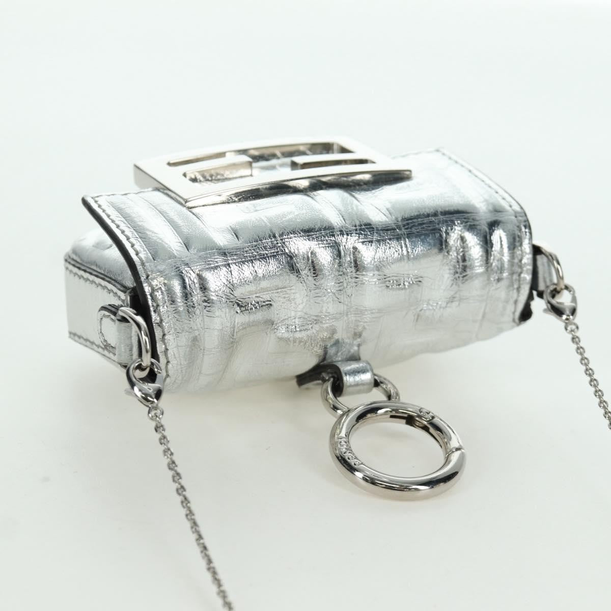 Fendi Baguette Nm Zucca Embossed Leather Silver Canvas Handbag (Pre-Owned)