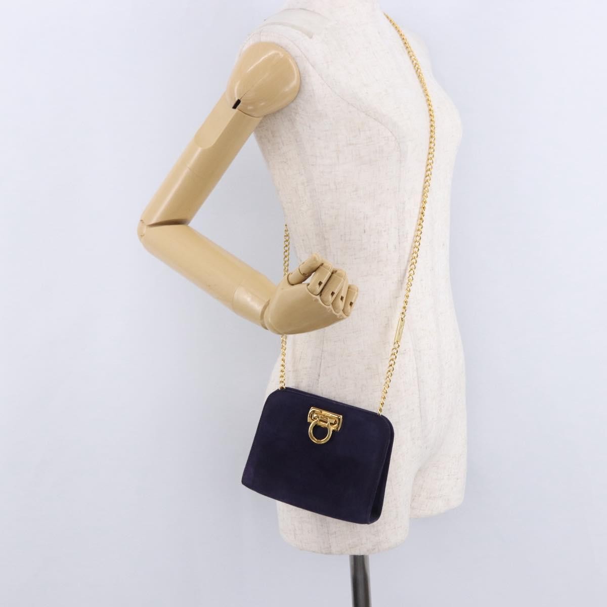 Salvatore Ferragamo Vintage Gancini Chain Suede Purple Suede Shoulder Bag Bag (Pre-Owned)