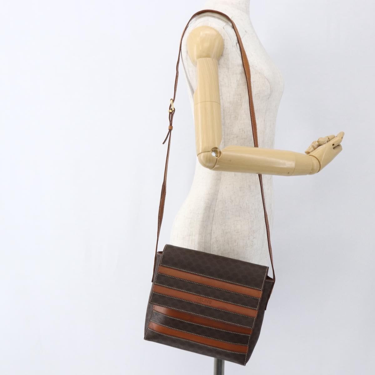 Celine Vintage Macadam Canvas And Leather Brown Canvas Shoulder Bag Bag (Pre-Owned)