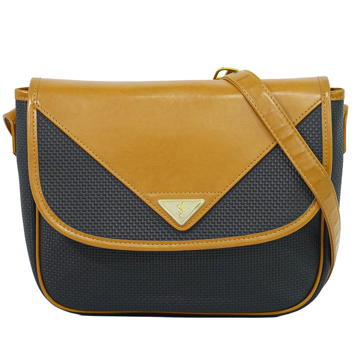 Saint Laurent Vintage Shoulder Bag Leather Black Canvas Shoulder Bag Bag (Pre-Owned)