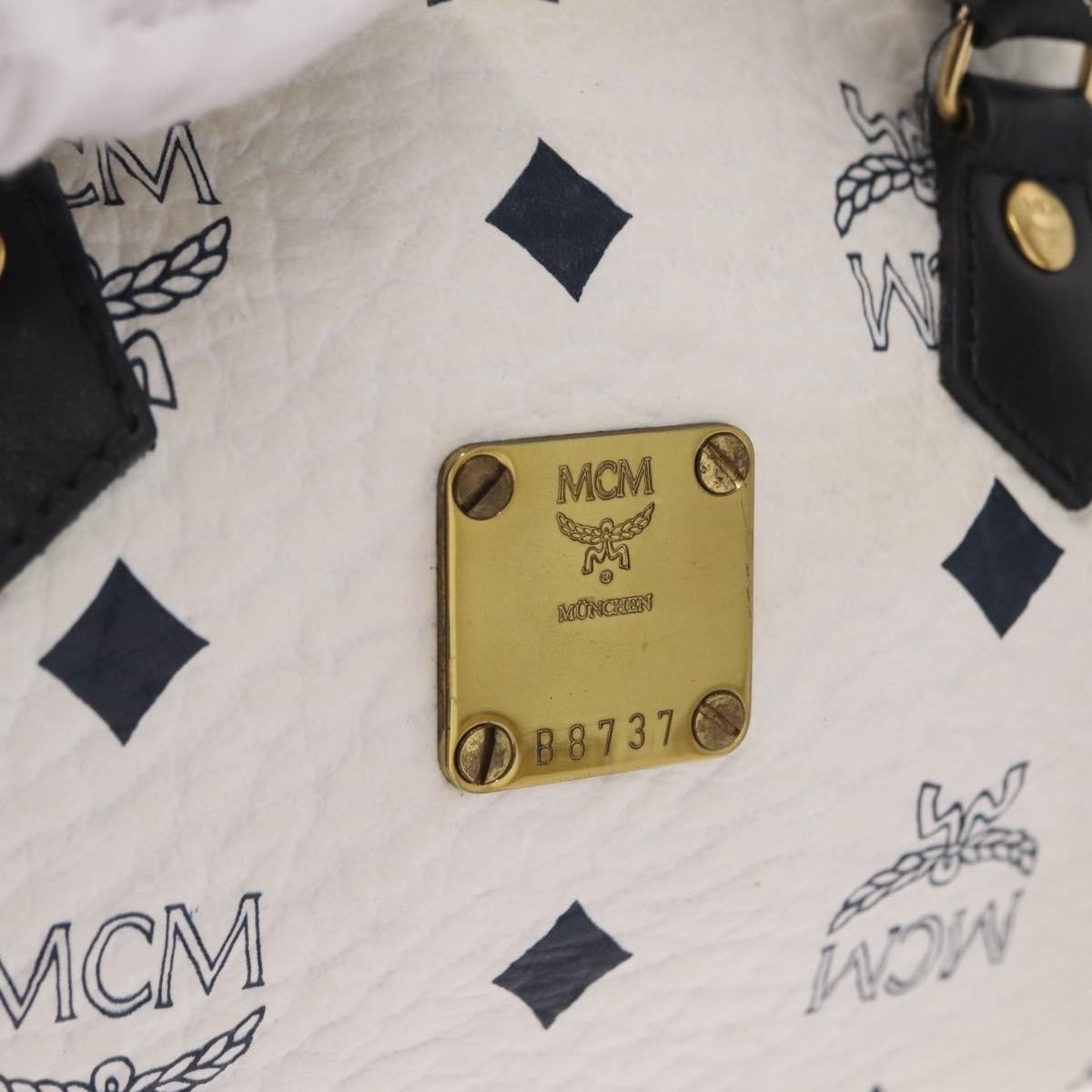 MCM Vicetos Logogram Boston White Canvas Travel Bag Bag (Pre-Owned)