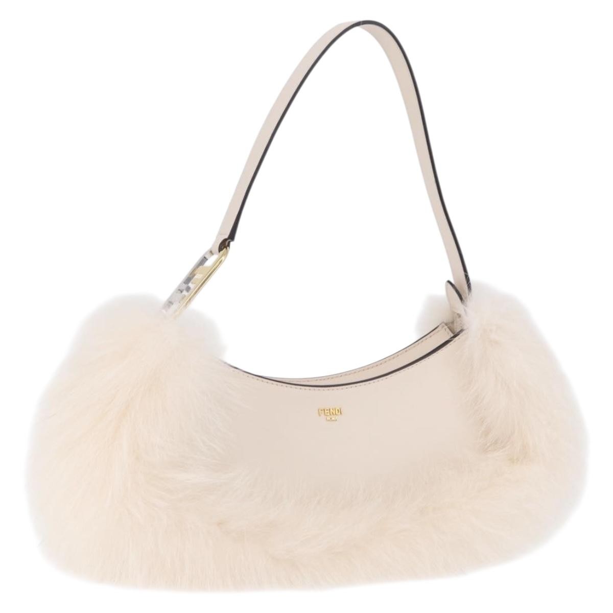 Fendi O'lock Swing Leather With Fur White Leather Shoulder Bag Bag (Pre-Owned)