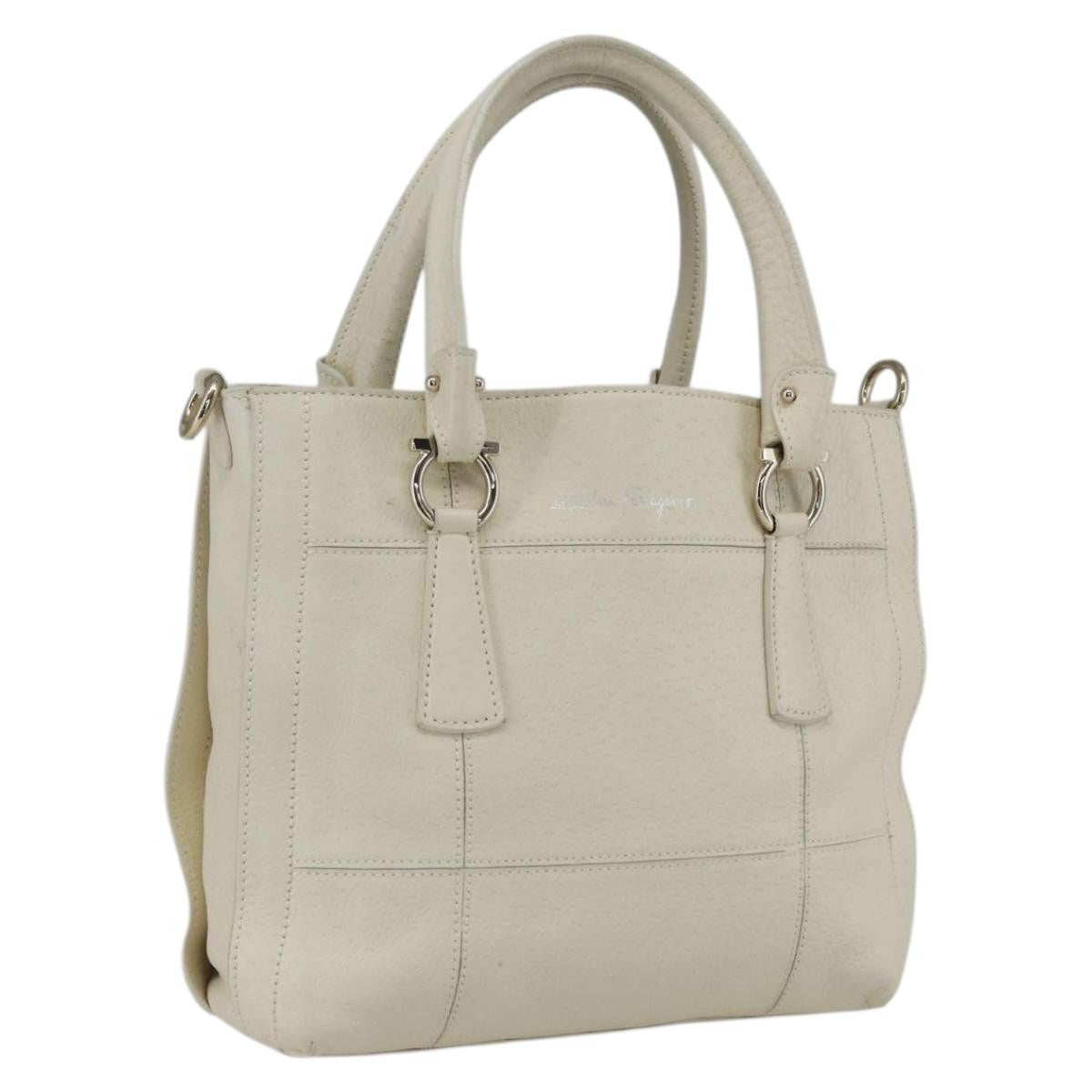 Salvatore Ferragamo Gancini Leather White Leather Handbag (Pre-Owned)