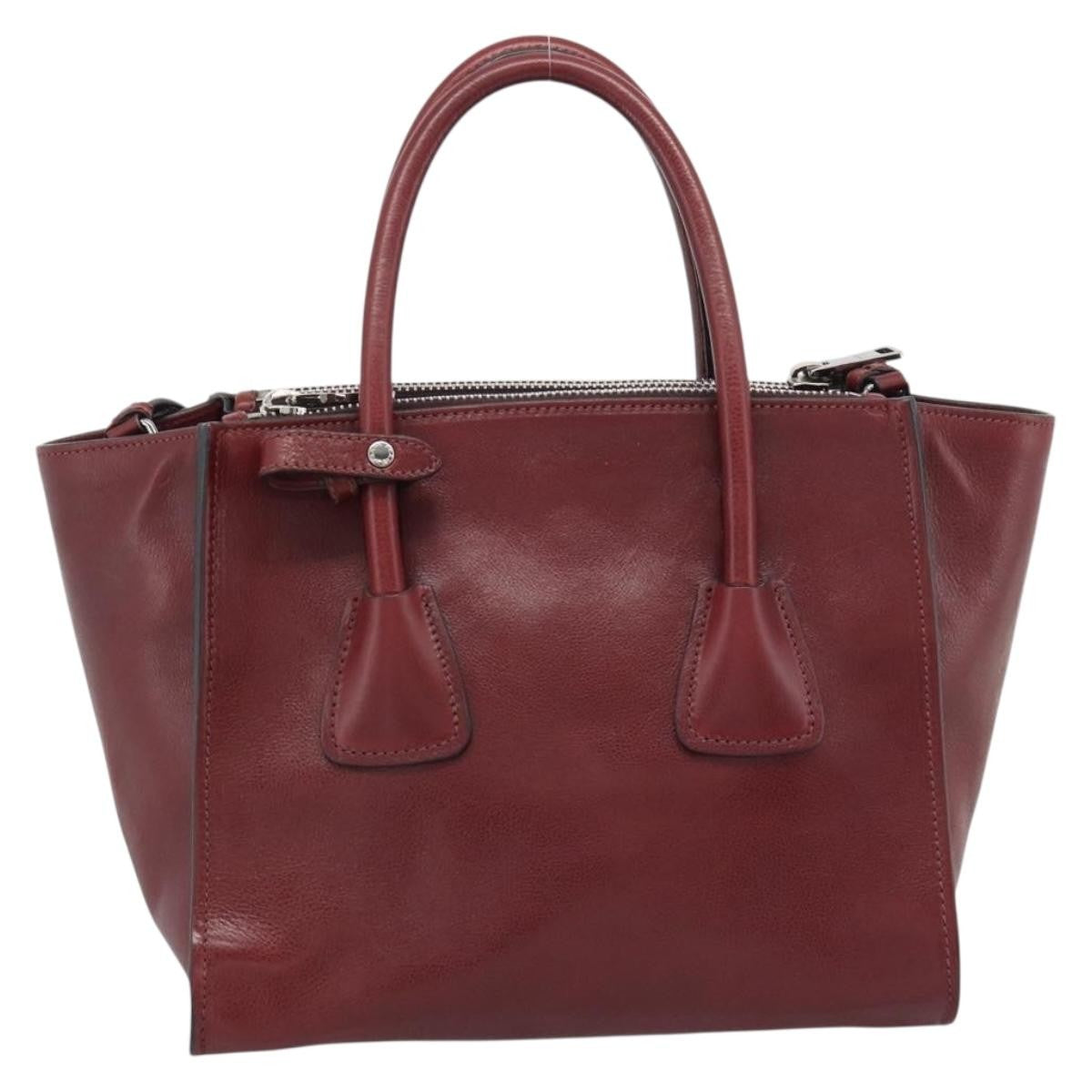 Prada Double Zip Lux Saffiano Leather Red Leather Tote Bag Bag (Pre-Owned)