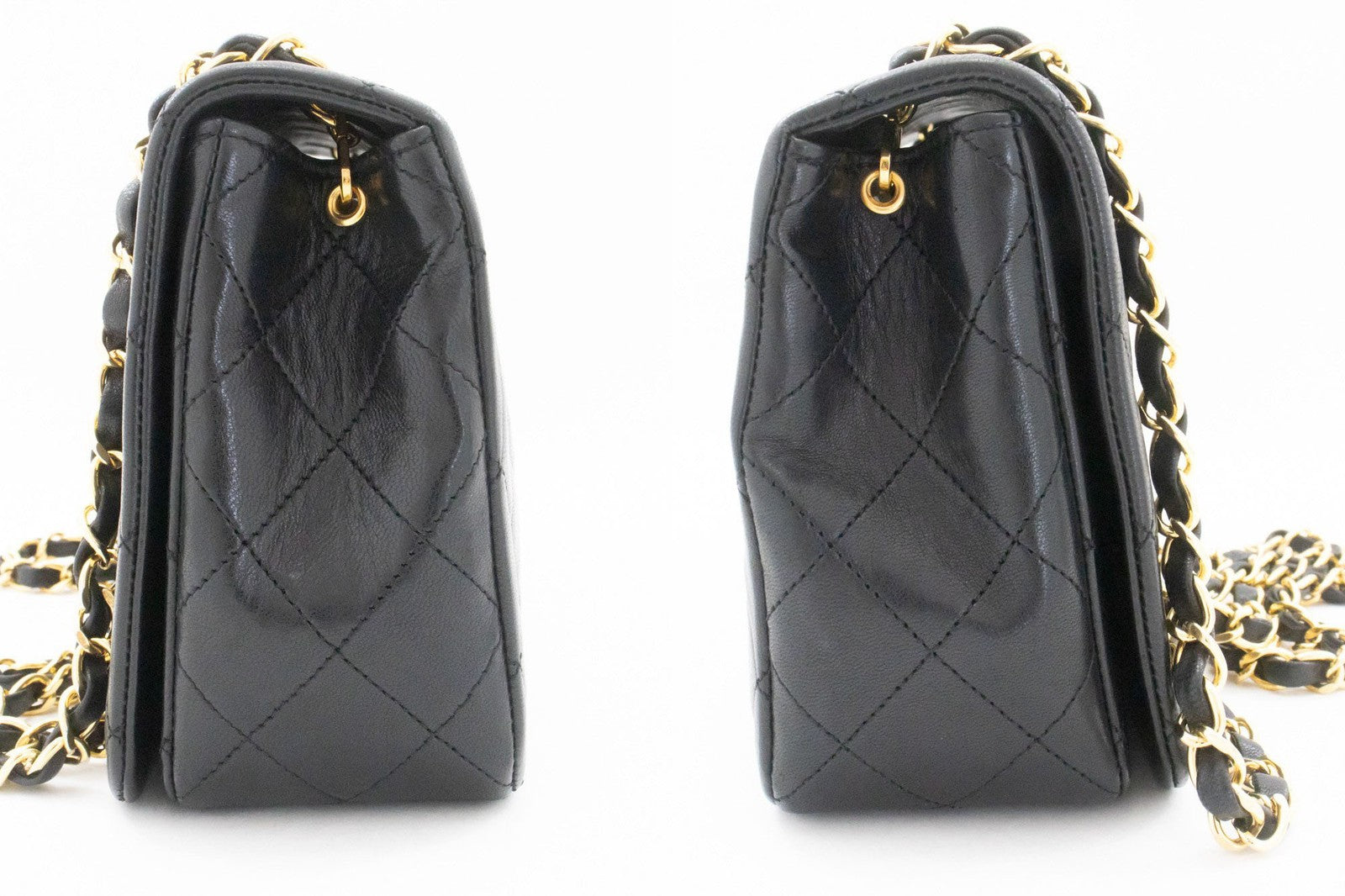 Chanel Vintage Full Flap Quilted Lambskin Black Leather Shoulder Bag Bag (Pre-Owned)