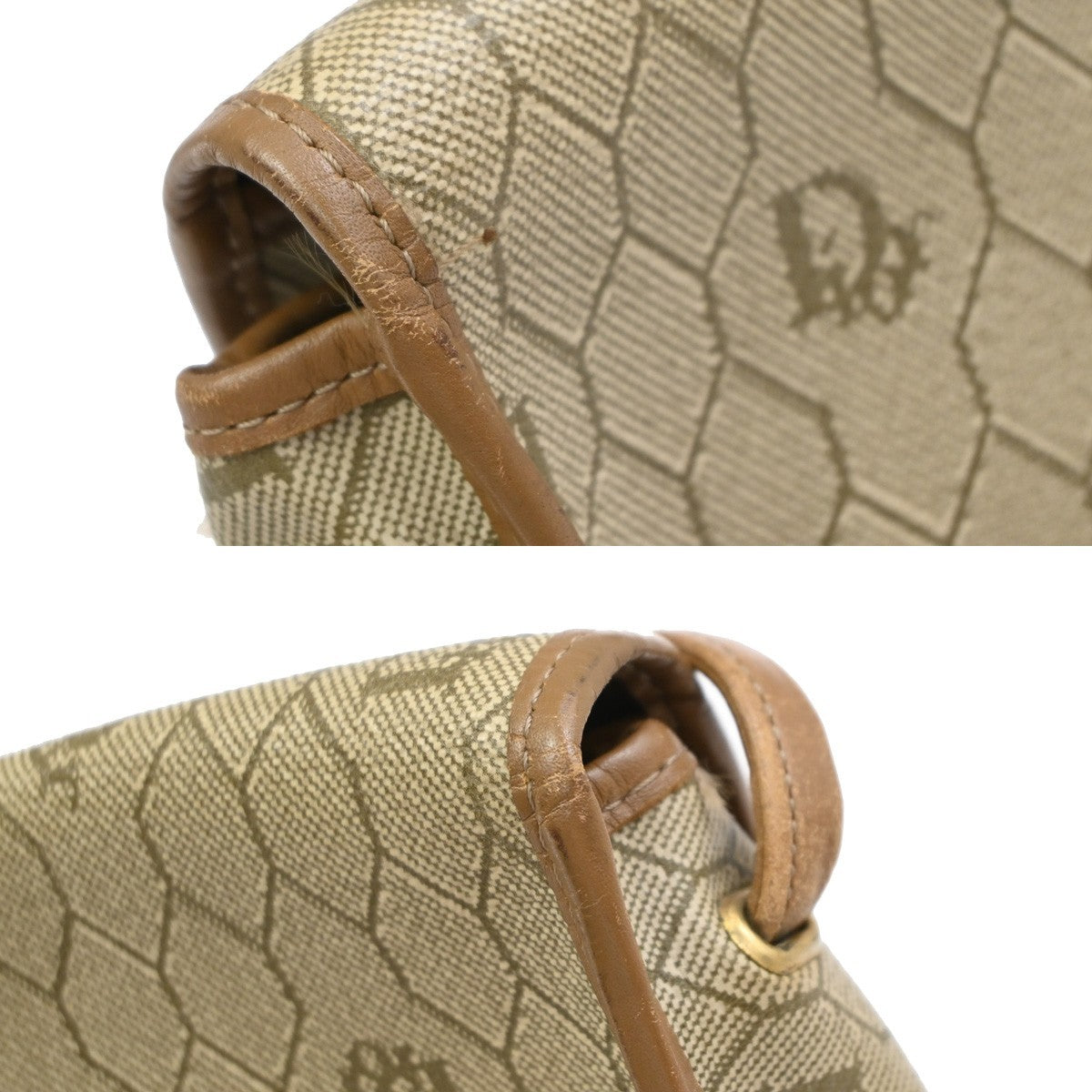 Christian Dior Vintage Honeycomb Canvas Beige Pvc Shoulder Bag Bag (Pre-Owned)
