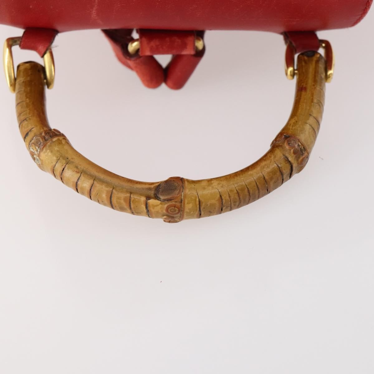 Gucci Vintage Bamboo Leather Red Leather Backpack Bag (Pre-Owned)
