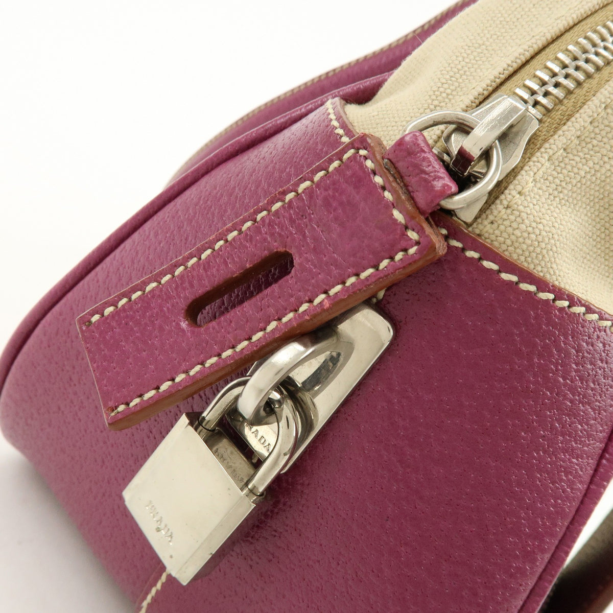 Prada Bowler Canvas With Leather Purple Canvas Shoulder Bag Bag (Pre-Owned)