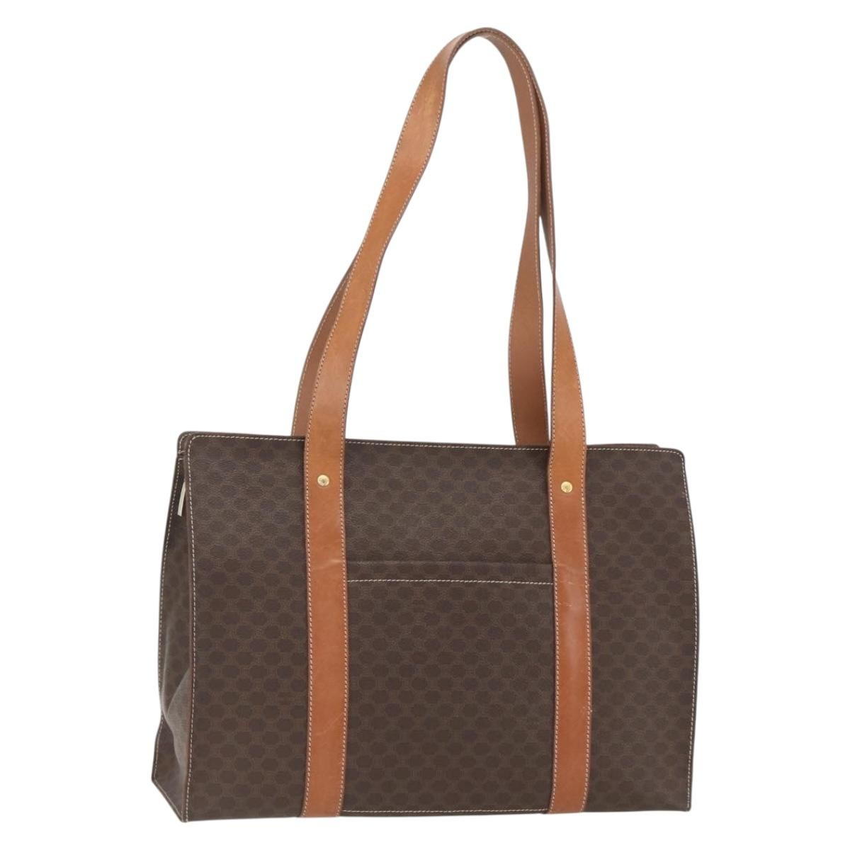 Celine Vintage Macadam Shopper Tote Canvas And Leather Brown Canvas Tote Bag Bag (Pre-Owned)