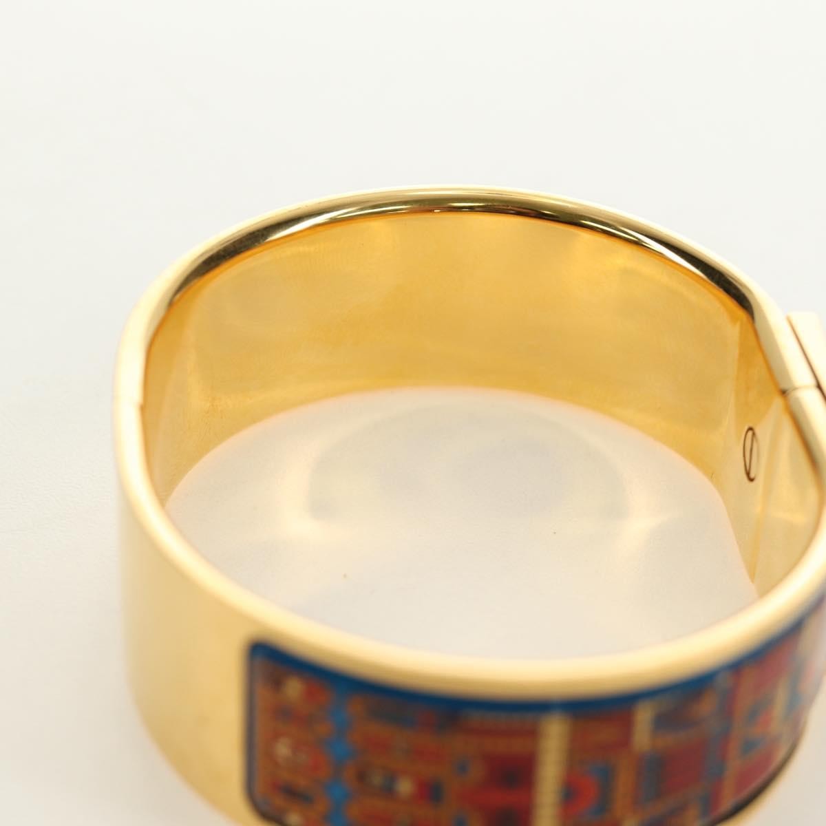Hermes Loquet Bangle Metal And Printed Enamel Gold Metal Bracelet Jewelry (Pre-Owned)