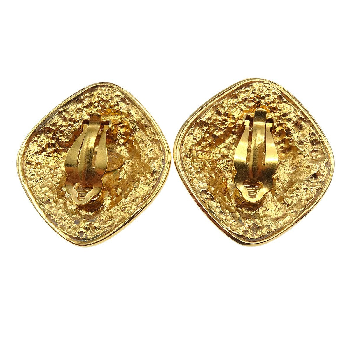 Chanel Vintage Diamond Clip-On Gold-Plated Gold Gold_Plated Earrings Jewelry (Pre-Owned)