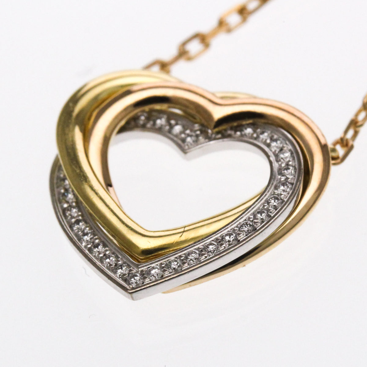 Cartier Trinity De Cartier Heart Pendant 18K Tricolor Gold With Diamonds Gold Gold Necklace Jewelry (Pre-Owned)
