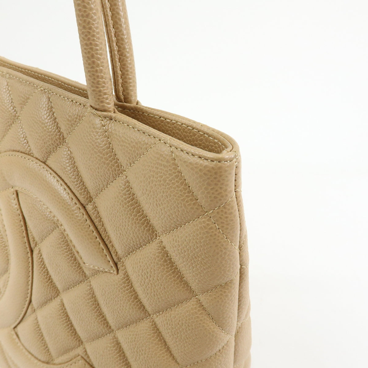 Chanel Medallion Quilted Lambskin Beige Calfskin Tote Bag Bag (Pre-Owned)