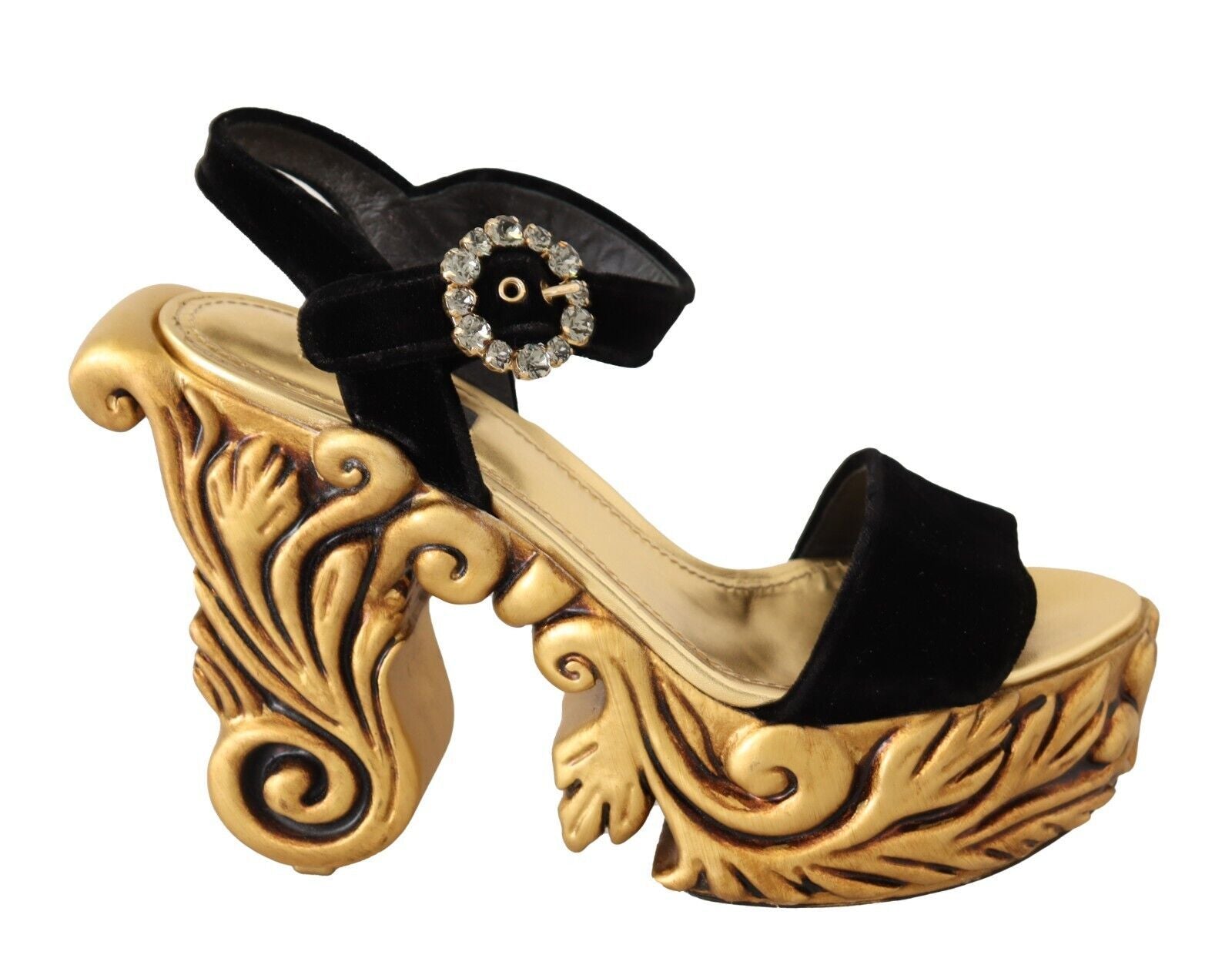 Dolce & Gabbana Baroque Velvet Heels in Black and Women's Gold