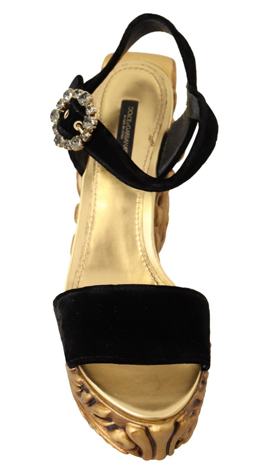 Dolce & Gabbana Baroque Velvet Heels in Black and Women's Gold