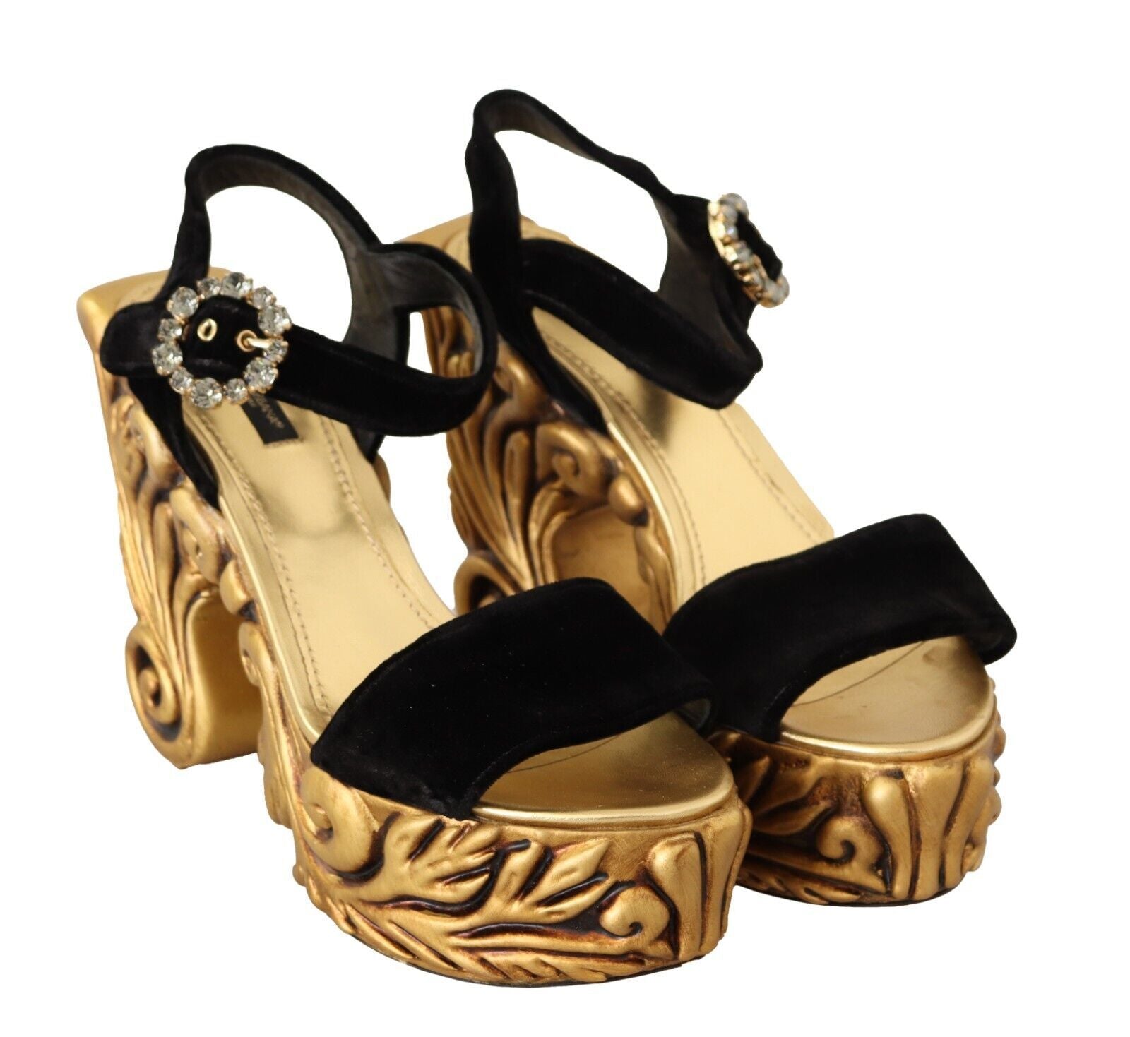 Dolce & Gabbana Baroque Velvet Heels in Black and Women's Gold