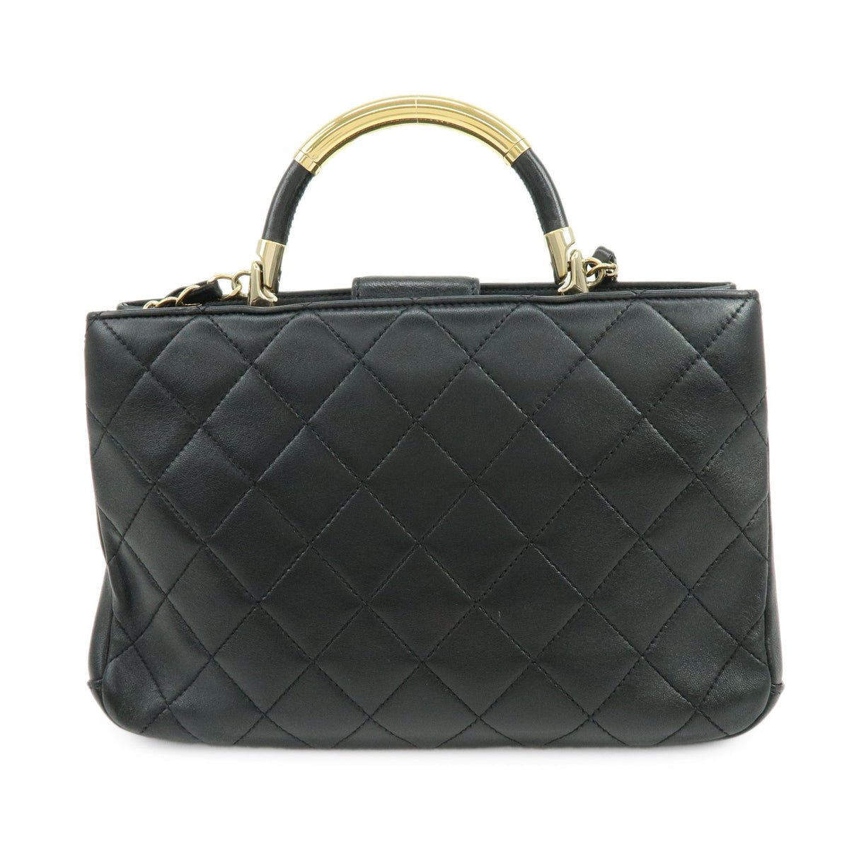 Chanel Filigree Turn-Lock Quilted Lambskin Black Leather Handbag (Pre-Owned)