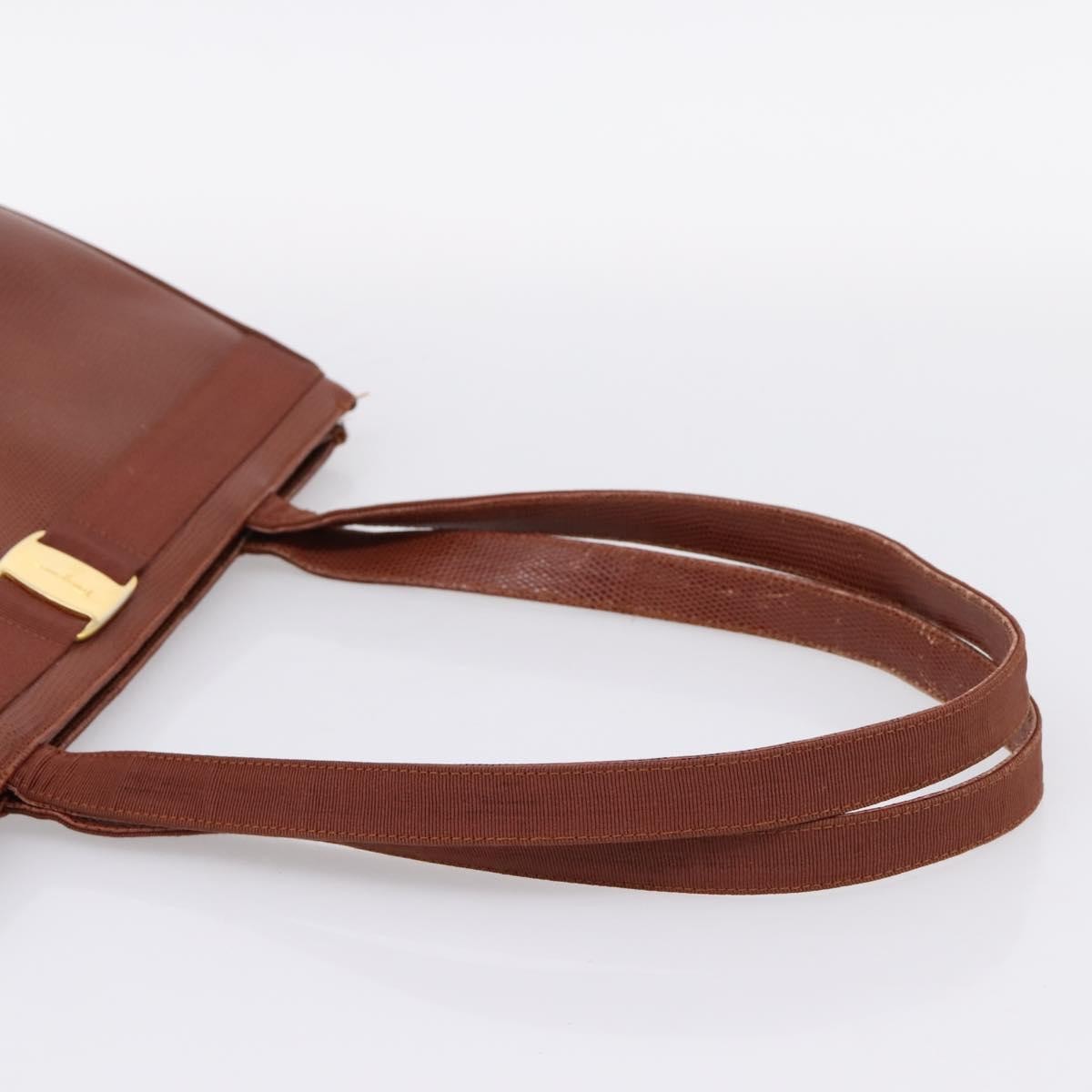 Salvatore Ferragamo Vala Tote Embossed Leather Brown Leather Tote Bag Bag (Pre-Owned)