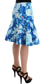 Koonhor Blue Peplum Fresco-Print Straight Pencil Women's Skirt