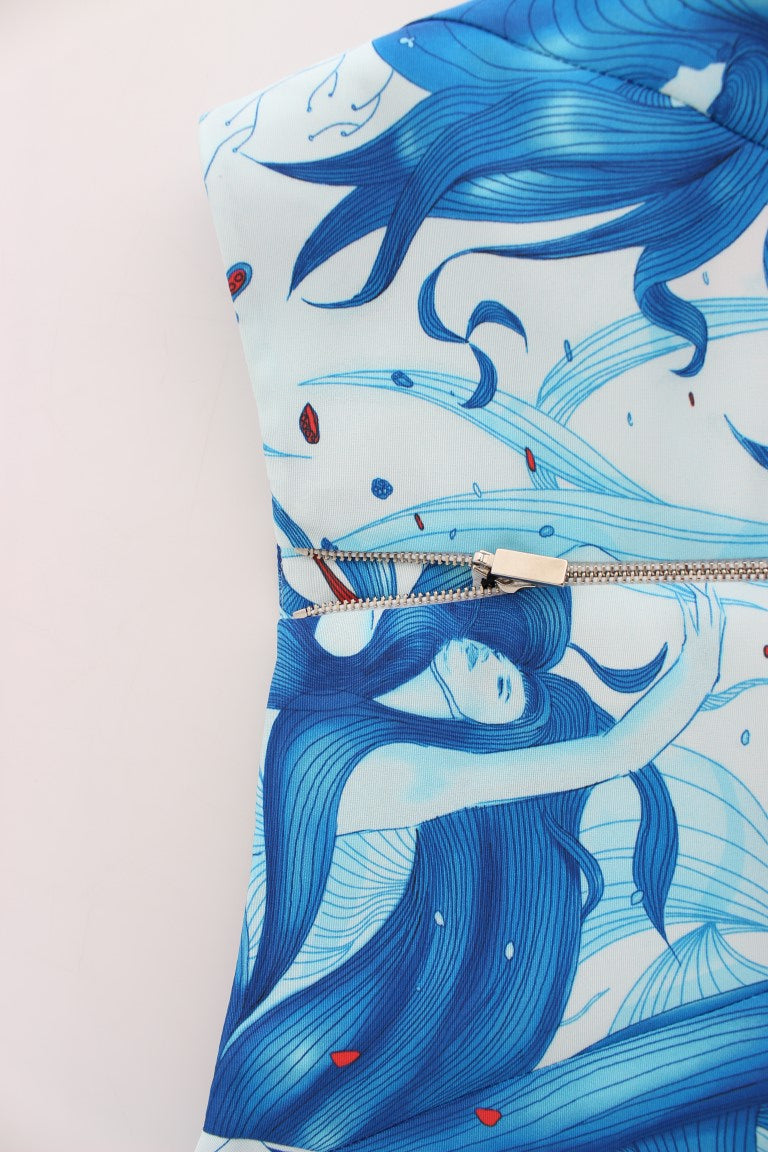 Koonhor Blue Peplum Fresco-Print Straight Pencil Women's Skirt