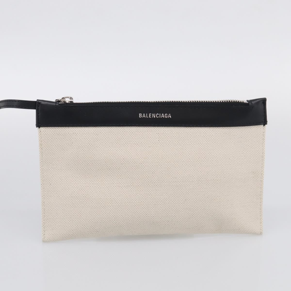 Balenciaga Navy Cabas Canvas With Leather White Canvas Tote Bag Bag (Pre-Owned)