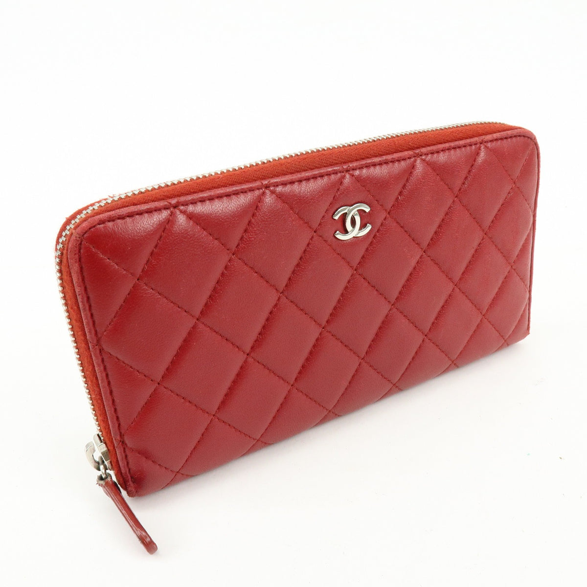 Chanel Zip Around Quilted Lambskin Red Leather Wallets Accessory (Pre-Owned)