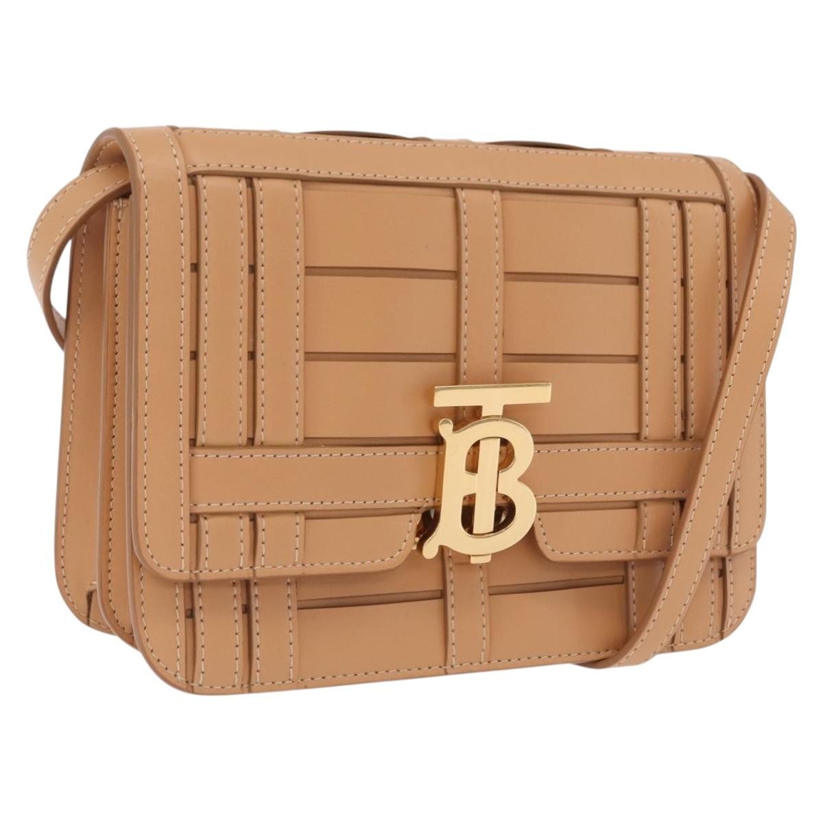 Burberry Tb Flap Woven Leather Beige Leather Handbag (Pre-Owned)