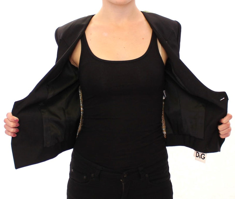 Dolce & Gabbana Elegant Silk-Blend Black Blazer with Scarf Back Women's Detail