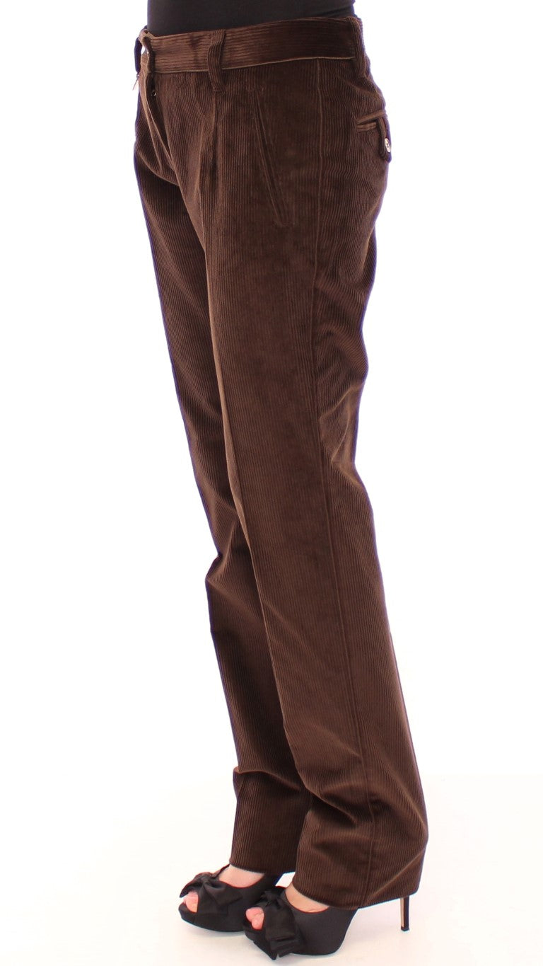 Dolce & Gabbana Brown Corduroys Straight Logo Casual Women's Pants