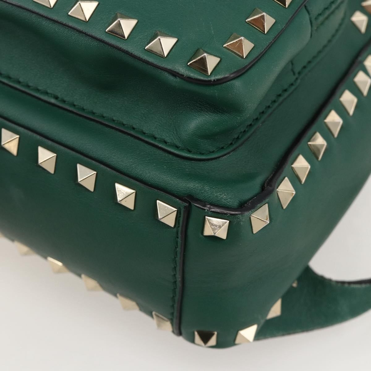 Valentino Garavani Rockstud Leather Green Leather Backpack Bag (Pre-Owned)