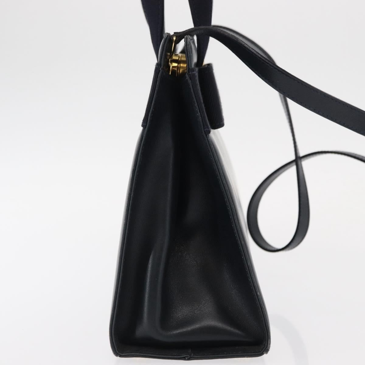 Salvatore Ferragamo Convertible Vara Bow Leather Navy Leather Handbag (Pre-Owned)