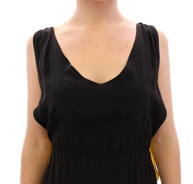 Lamberto Petri Elegant Silk Blend Shift Dress in Black and Women's Yellow