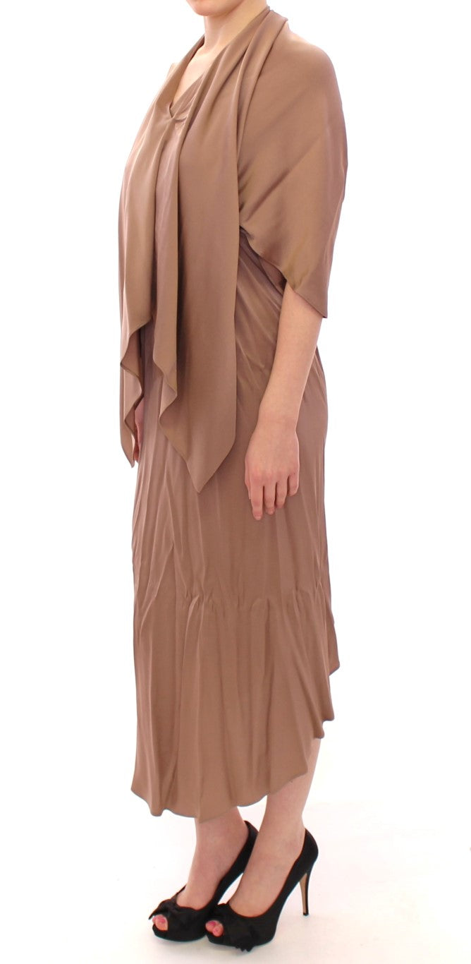 Lamberto Petri Elegant Brown Silk Shift Women's Dress
