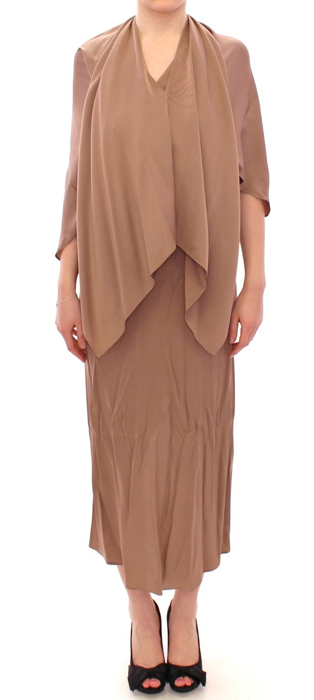 Lamberto Petri Elegant Brown Silk Shift Women's Dress