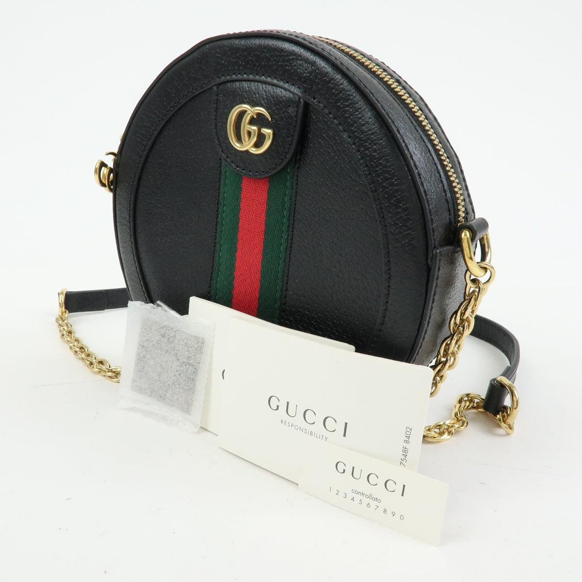 Gucci Ophidia Round Leather Black Leather Shoulder Bag Bag (Pre-Owned)