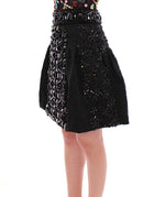 Dolce & Gabbana Black Crystal Handmade Above Knee Women's Skirt
