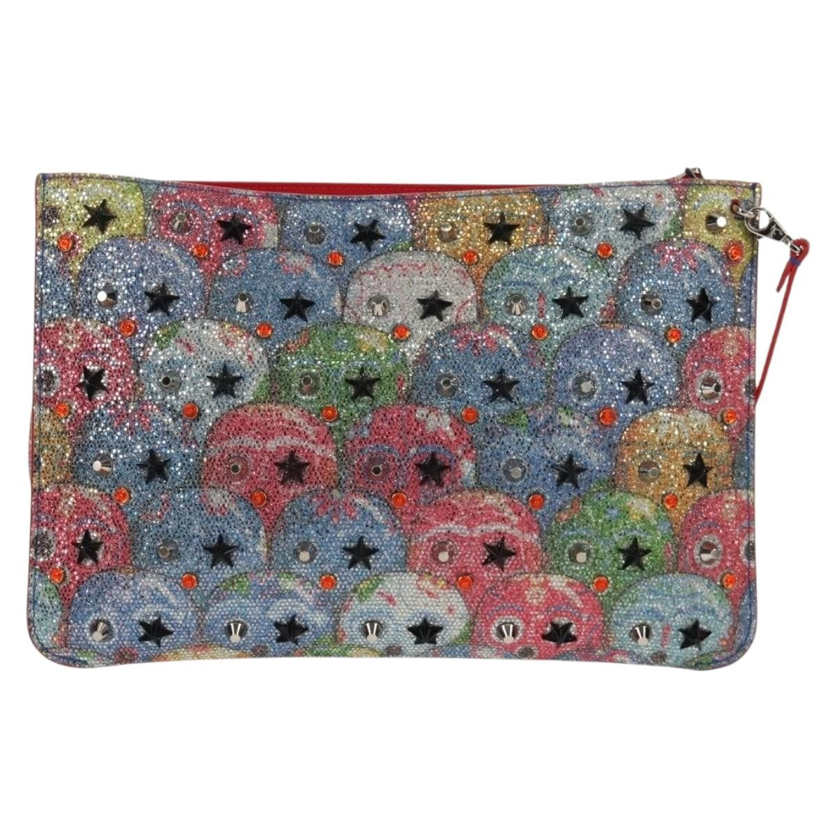 Christian Louboutin Loubiclutch Spiked Printed Leather Red Canvas Shoulder Bag Bag (Pre-Owned)