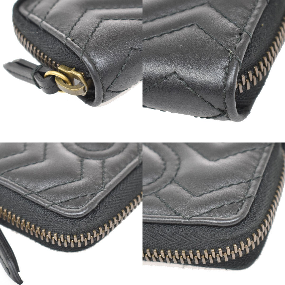 Gucci Gg Marmont Zip Around Matelasse Leather Black Leather Wallets Accessory (Pre-Owned)