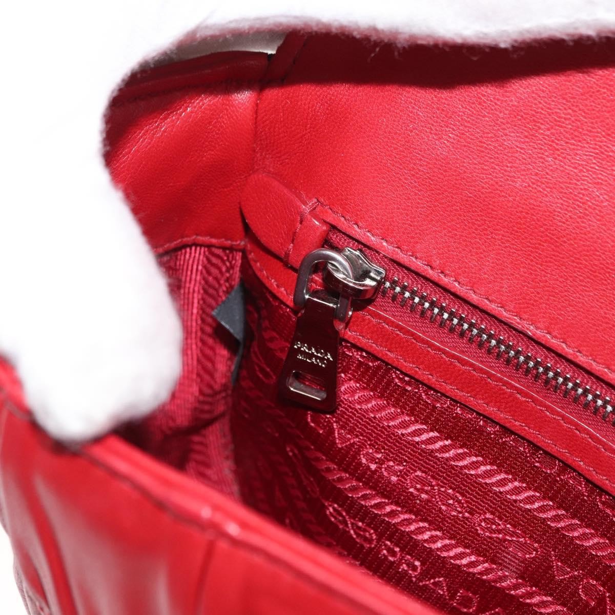 Prada Gaufre Chain Flap Nappa Leather Red Leather Shoulder Bag Bag (Pre-Owned)