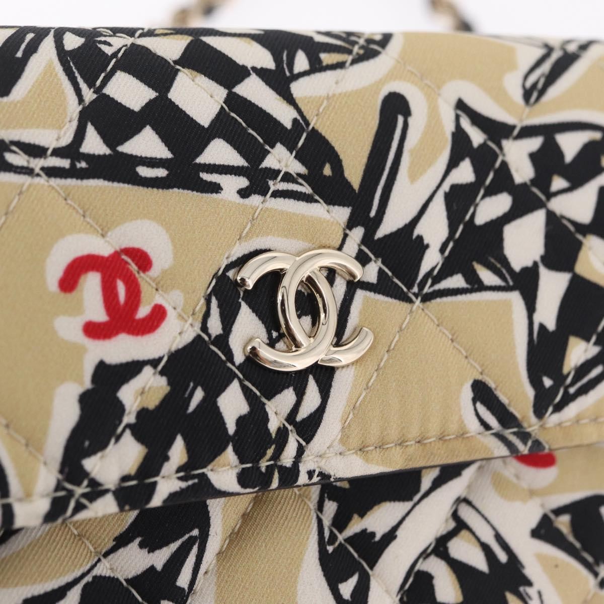 Chanel Flap Card Holder On Chain Quilted Printed Canvas Multicolour Canvas Crossbody Bag Bag (Pre-Owned)