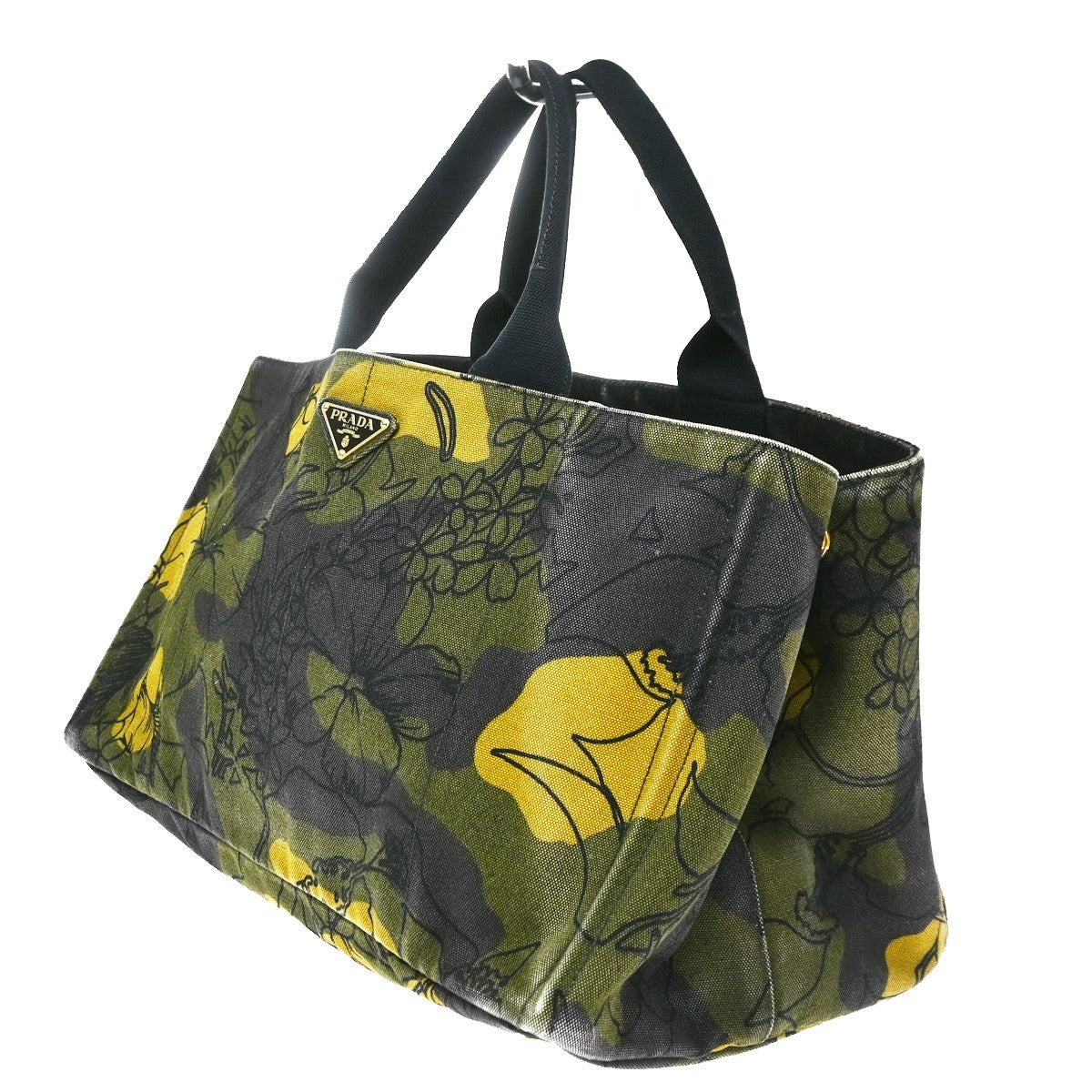 Prada Canapa Printed Canvas Green Canvas Tote Bag Bag (Pre-Owned)