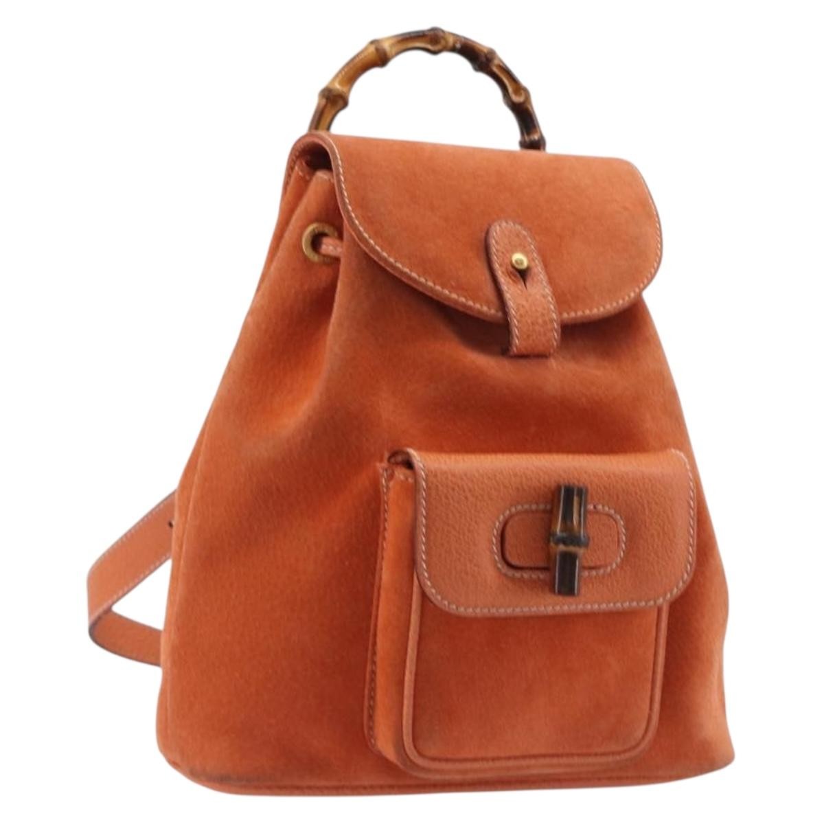 Gucci Vintage Bamboo Suede Orange Suede Backpack Bag (Pre-Owned)