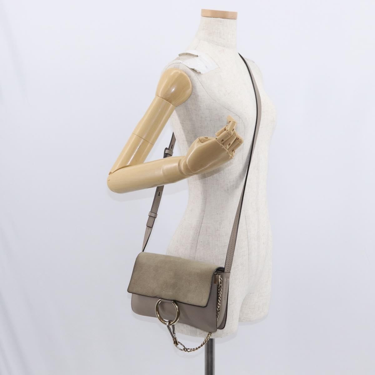 Chloe Faye Leather Beige Suede Shoulder Bag Bag (Pre-Owned)