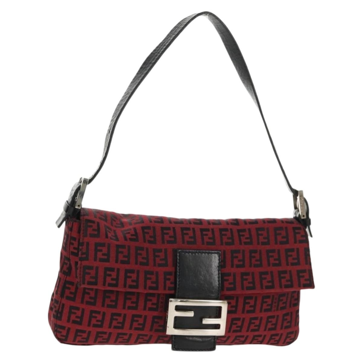 Fendi Baguette Zucchino Canvas Red Canvas Handbag (Pre-Owned)