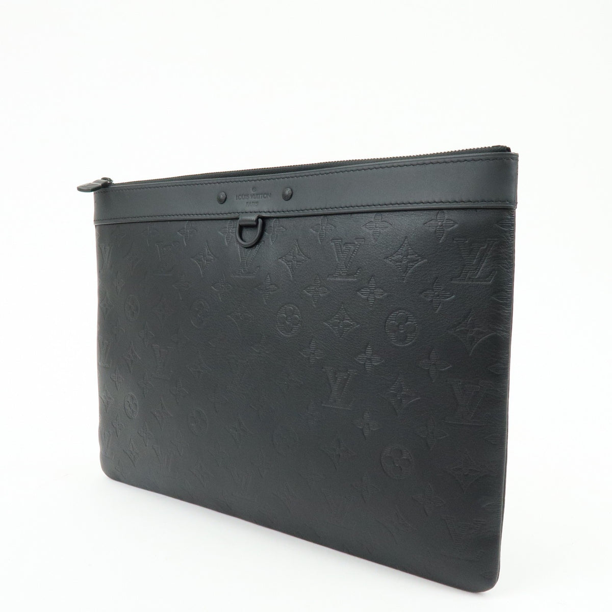 Louis Vuitton Discovery Pochette Monogram Shadow Leather Black Leather Clutche & Pouche Bag (Pre-Owned)